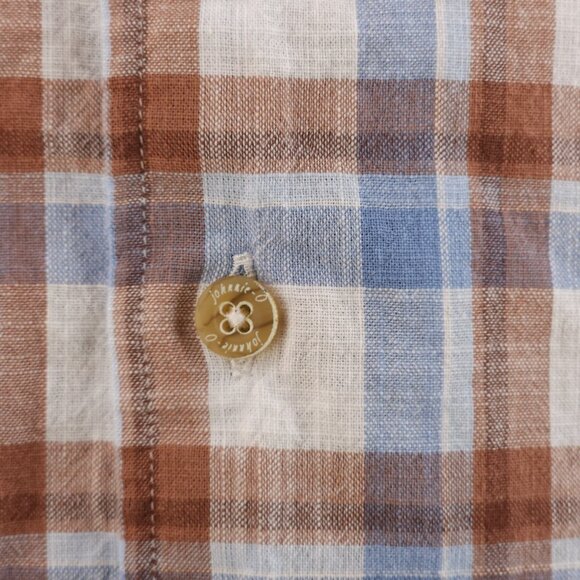 Johnnie-o Plaid Blue Brown Button Up Shirt Medium Lightweight Short Sleeve - Picture 7 of 13